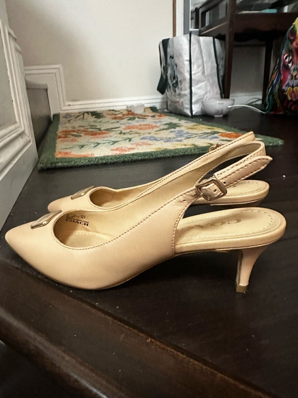 Coach Nude Beige Leather Pointed Slingback Heels - Picture 5 of 6